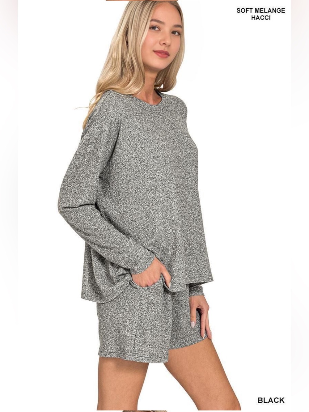 Soft Melange Hacci Women's Lounge Set in Black